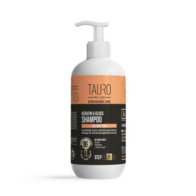 Кератиновий шампунь Tauro Pro Line Ultra Natural Care Keratin & Gloss Shampoo для шерсті собак та котів 400 мл TPL63606 фото