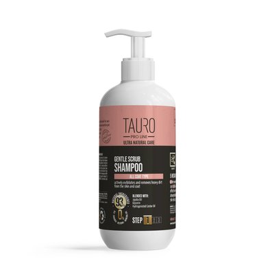 Делікатний шампунь-скраб Tauro Pro Line Ultra Natural Care Gentle Scrub Shampoo для шерсті та шкіри собак та котів  400 мл TPL63598 фото